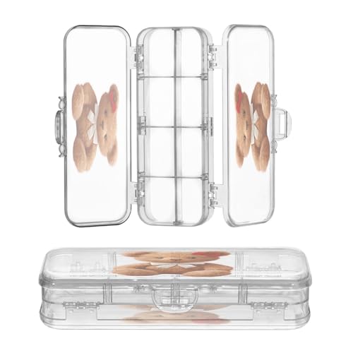 OWFKAY Kleines Federmäppchen mit Zubehör, Teddybär-Puppe, Kunststoff, transparent, Stiftebox, Organizer, Buntstifte, Aufbewahrungsbox, doppellagiger Stifthalter für die Schule von OWFKAY
