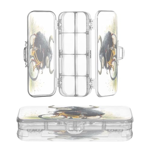 OWFKAY Kleines Federmäppchen mit Zubehör, Yak Reiten, Fahrrad, Kunststoff, transparent, Stiftebox, Organizer, Buntstifte, Aufbewahrungsbox, doppellagiger Stifthalter für die Schule von OWFKAY