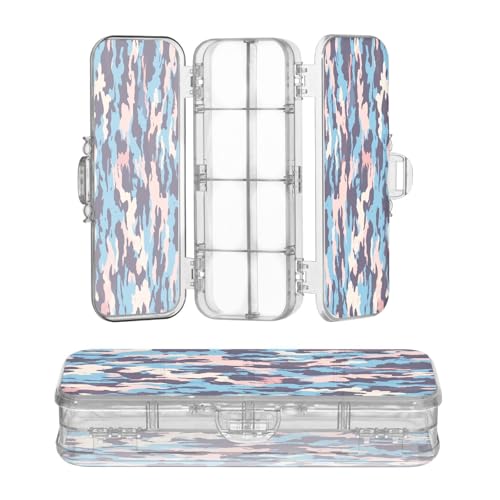 OWFKAY Kleines Federmäppchen mit Zubehör, blau, rosa, Camouflage-Muster, Kunststoff, transparent, Stiftebox, Organizer, Buntstifte, Aufbewahrungsbox, doppellagiger Stifthalter für die Schule von OWFKAY