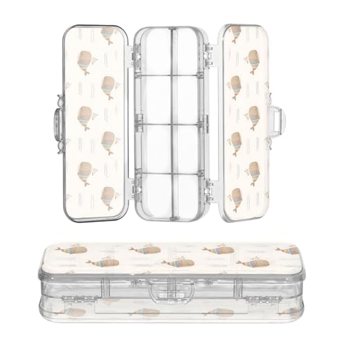 OWFKAY Kleines Federmäppchen mit Zubehör, niedlicher Wal, Kunststoff, transparent, Stiftebox, Organizer, Buntstifte, Aufbewahrungsbox, doppellagiger Stifthalter für die Schule von OWFKAY