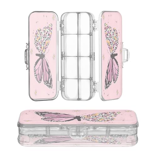 OWFKAY Kleines Federmäppchen mit Zubehör, rosa Schmetterling, Kunststoff, transparent, Stiftebox, Organizer, Buntstifte, Aufbewahrungsbox, doppellagiger Stifthalter für die Schule OWFKAY Kleines Federmäppchen mit Zubehör, rosa Schmetterling, Kunststoff, transparent, Stiftebox, Organizer, Buntstifte, Aufbewahrungsbox, doppellagiger Stifthalter für die Schule von OWFKAY