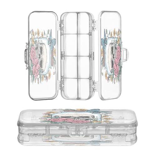 OWFKAY Kleines Federmäppchen mit Zubehör, violette Flasche, Blume, Kunststoff, transparent, Stiftebox, Organizer, Buntstifte, Aufbewahrungsbox, doppellagiger Stifthalter für die Schule von OWFKAY