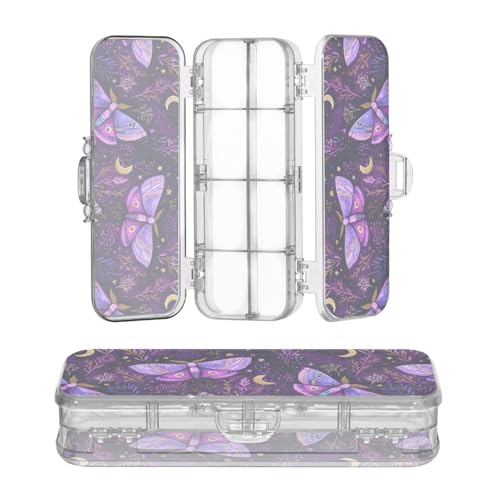 OWFKAY Kleines Federmäppchen mit Zubehör, violetter Schmetterling, Kunststoff, transparent, Stiftebox, Organizer, Buntstifte, Aufbewahrungsbox, doppellagiger Stifthalter für die Schule von OWFKAY