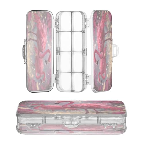 OWFKAY Kleines Federmäppchen mit Zubehör, zwei Flamingos, Kunststoff, transparent, Stiftebox, Organizer, Buntstifte, Aufbewahrungsbox, doppellagiger Stifthalter für die Schule von OWFKAY