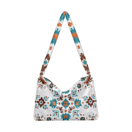 OWFKAY Plüsch Unterarmtasche - Bohemia Geometrie Damen Flauschige Umhängetasche Frauen Flauschige Tote Bag für Herbst und Winter von OWFKAY