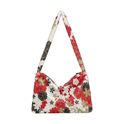 OWFKAY Plüsch Unterarmtasche - Cherry Blooosm Print Damen Flauschige Umhängetasche Frauen Flauschige Tote Bag für Herbst und Winter von OWFKAY