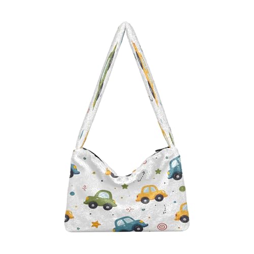 OWFKAY Plüsch Unterarmtasche Damen Tote Handtaschen Damen Flauschige Geldbörse Schultertasche für Winter Auto Stern Muster von OWFKAY