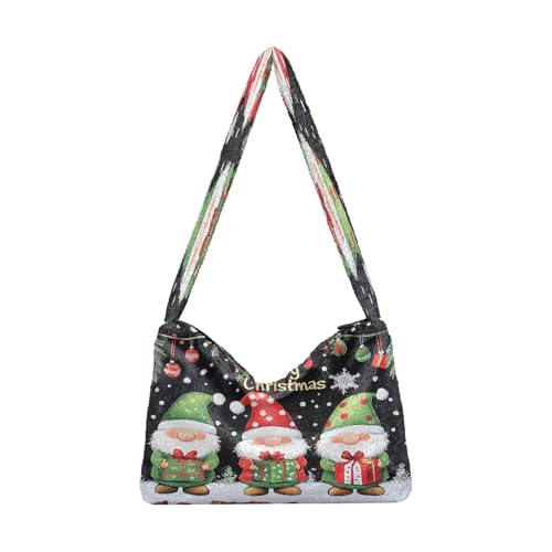 OWFKAY Plüsch Unterarmtasche Damen Tote Handtaschen Damen Flauschige Geldbörse Schultertasche für Winter Drei Süße Zwerge von OWFKAY