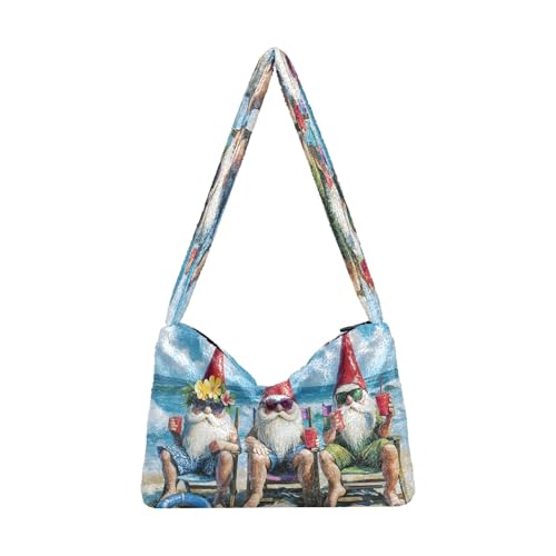 OWFKAY Plüsch Unterarmtasche Damen Tote Handtaschen Damen Flauschige Geldbörse Schultertasche für Winter Drei Zwerge Strand von OWFKAY