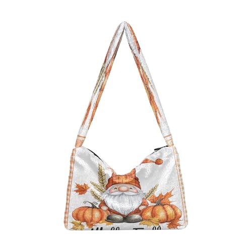 OWFKAY Plüsch Unterarmtasche Damen Tote Handtaschen Damen Flauschige Geldbörse Schultertasche für Winter Hello Fall mit bezauberndem Zwerg von OWFKAY