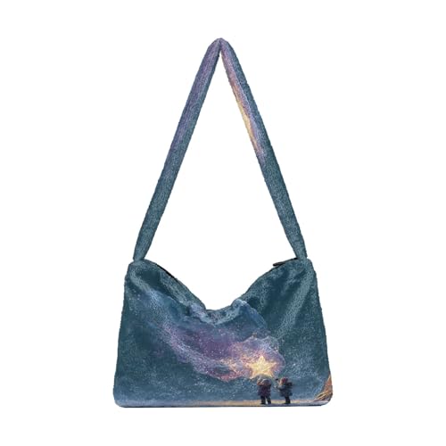 OWFKAY Plüsch Unterarmtasche Damen Tote Handtaschen Damen Flauschige Geldbörse Schultertasche für Winter Kinder Riesige Sternförmige Blasen von OWFKAY