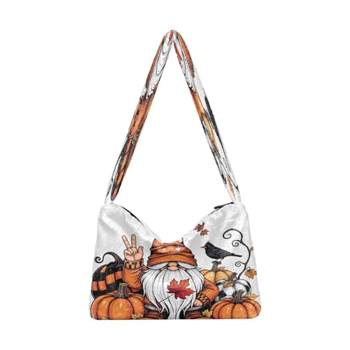 OWFKAY Plüsch Unterarmtasche Damen Tote Handtaschen Damen Flauschige Geldbörse Schultertasche für Winter Kürbis Blatt Zwerg Krähe OWFKAY Plüsch Unterarmtasche Damen Tote Handtaschen Damen Flauschige Geldbörse Schultertasche für Winter Kürbis Blatt Zwerg Krähe von OWFKAY
