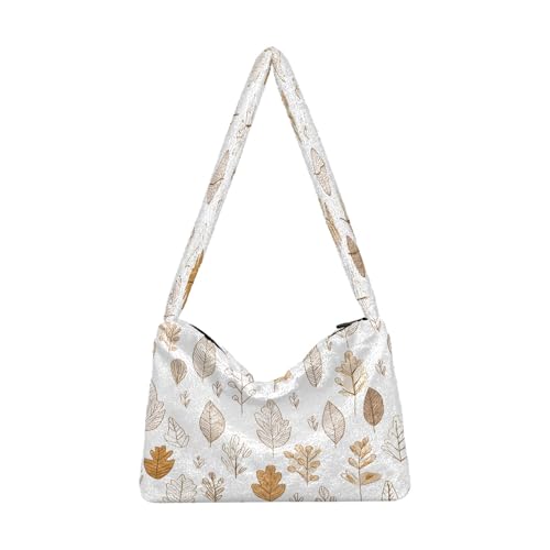 OWFKAY Plüsch Unterarmtasche Damen Tote Handtaschen Damen Flauschige Geldbörse Schultertasche für Winter Linienzeichnung Ahornblattmuster von OWFKAY