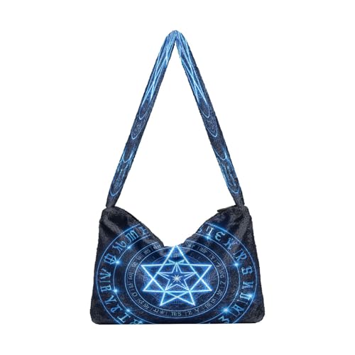 OWFKAY Plüsch Unterarmtasche Damen Tote Handtaschen Damen Flauschige Geldbörse Schultertasche für Winter Magic Circle von OWFKAY