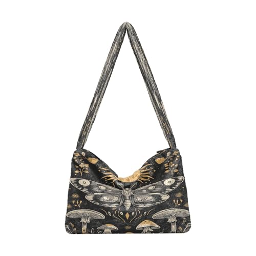 OWFKAY Plüsch Unterarmtasche Damen Tote Handtaschen Damen Flauschige Geldbörse Schultertasche für Winter Motte Pilz von OWFKAY