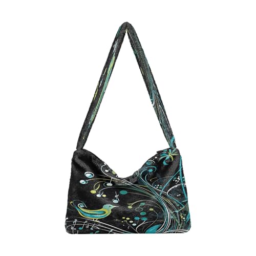 OWFKAY Plüsch Unterarmtasche Damen Tote Handtaschen Damen Flauschige Geldbörse Schultertasche für Winter Notizen Vogel von OWFKAY