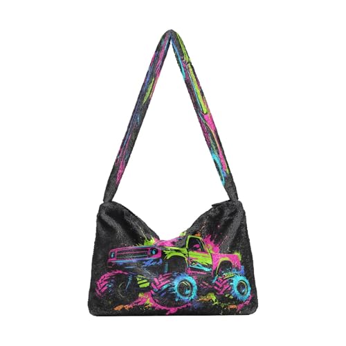 OWFKAY Plüsch Unterarmtasche Damen Tote Handtaschen Damen Flauschige Geldbörse Schultertasche für Winter Truck von OWFKAY