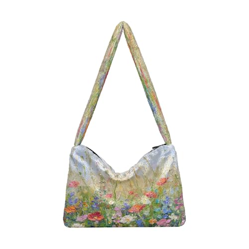 OWFKAY Plüsch Unterarmtasche Damen Tote Handtaschen Damen Flauschige Geldbörse Schultertasche für Winter Wildblume von OWFKAY