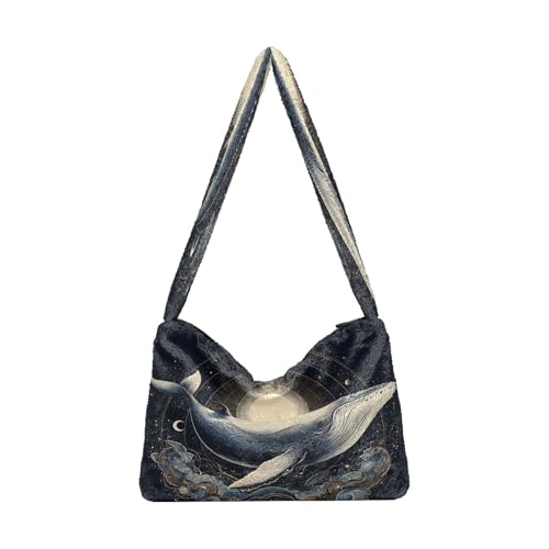 OWFKAY Plüsch Unterarmtasche Damen Tote Handtaschen Damen Flauschige Geldbörse Schultertasche für Winter Zarte Wal von OWFKAY