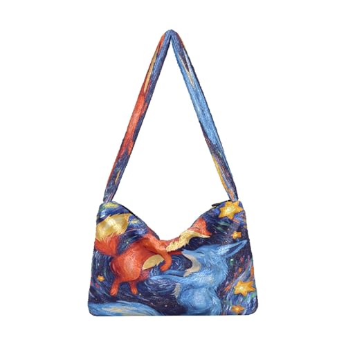 OWFKAY Plüsch Unterarmtasche Damen Tote Handtaschen Damen Flauschige Geldbörse Schultertasche für Winter Zwei Pokemon Sky von OWFKAY