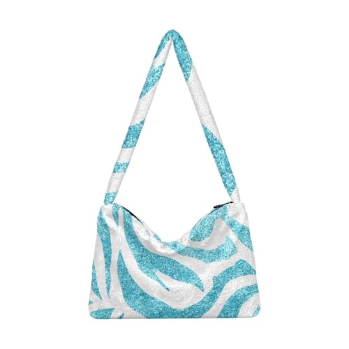 OWFKAY Plüsch Unterarmtasche Zebramuster Damen Flauschige Umhängetasche Frauen Flauschige Tragetasche für Herbst und Winter von OWFKAY