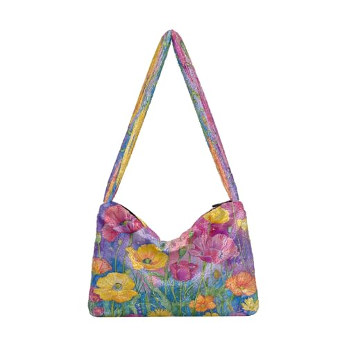 OWFKAY Plüsch-Unterarmtasche für Damen, flauschige Geldbörse, Schultertasche für den Winter, Aquarell, Blumen, bunt OWFKAY Plüsch-Unterarmtasche für Damen, flauschige Geldbörse, Schultertasche für den Winter, Aquarell, Blumen, bunt von OWFKAY