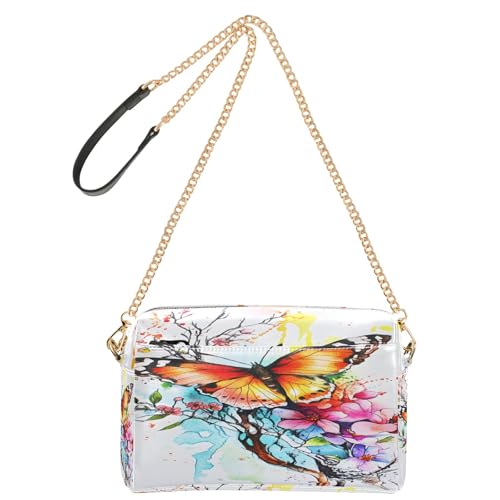 OWFKAY Umhängetasche für Damen, PU-Leder, Umhängetasche, Kuriertasche, Handtasche, verstellbarer breiter Riemen, Aquarell, Schmetterling, Blumen OWFKAY Umhängetasche für Damen, PU-Leder, Umhängetasche, Kuriertasche, Handtasche, verstellbarer breiter Riemen, Aquarell, Schmetterling, Blumen von OWFKAY