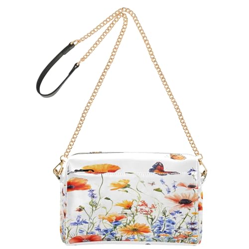 OWFKAY Umhängetasche für Damen, PU-Leder, Umhängetasche, Kuriertasche, Handtasche, verstellbarer breiter Riemen, Aquarell-Wildblumen-Muster OWFKAY Umhängetasche für Damen, PU-Leder, Umhängetasche, Kuriertasche, Handtasche, verstellbarer breiter Riemen, Aquarell-Wildblumen-Muster von OWFKAY