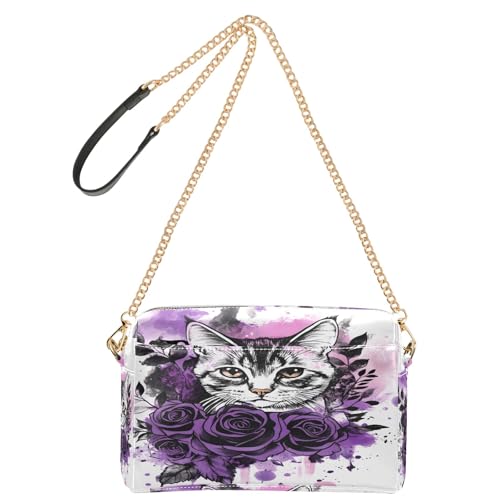 OWFKAY Umhängetaschen für Damen, PU-Leder, Umhängetasche, Kuriertasche, Handtasche, verstellbarer breiter Riemen, Katze, lila Rose OWFKAY Umhängetaschen für Damen, PU-Leder, Umhängetasche, Kuriertasche, Handtasche, verstellbarer breiter Riemen, Katze, lila Rose von OWFKAY