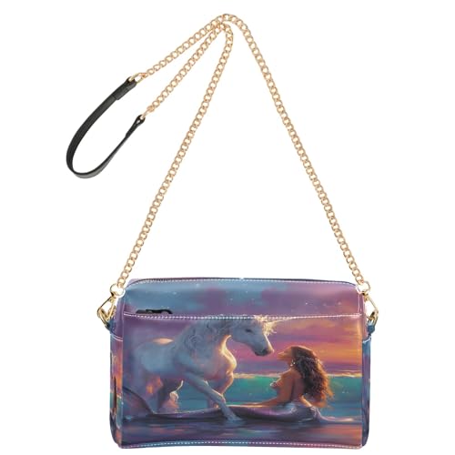 OWFKAY Umhängetaschen für Damen, PU-Leder, Umhängetasche, Kuriertasche, Handtasche, verstellbarer breiter Riemen, Meerjungfrauenmotiv, Pferd, Strand OWFKAY Umhängetaschen für Damen, PU-Leder, Umhängetasche, Kuriertasche, Handtasche, verstellbarer breiter Riemen, Meerjungfrauenmotiv, Pferd, Strand von OWFKAY