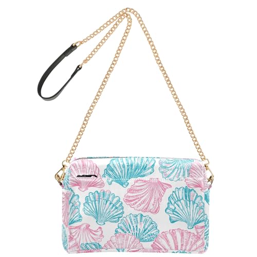 OWFKAY Umhängetaschen für Damen, PU-Leder, Umhängetasche, Kuriertasche, Handtasche, verstellbarer breiter Riemen, blau-rosa Muschelmuster OWFKAY Umhängetaschen für Damen, PU-Leder, Umhängetasche, Kuriertasche, Handtasche, verstellbarer breiter Riemen, blau-rosa Muschelmuster von OWFKAY