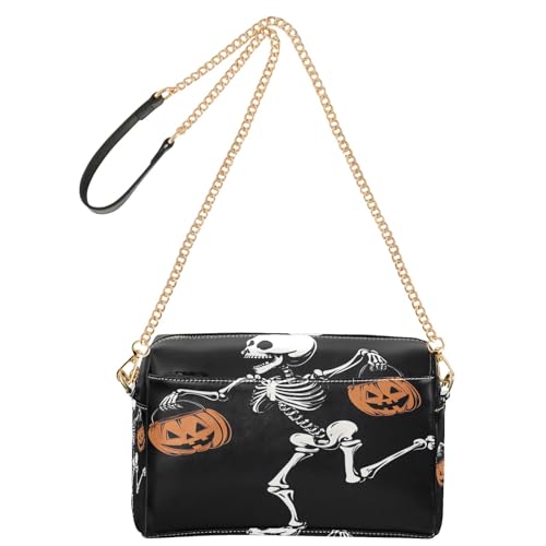 OWFKAY Umhängetaschen für Damen, PU-Leder, Umhängetasche, Kuriertasche, Handtasche, verstellbarer breiter Riemen, lustiger Totenkopf-Kürbis OWFKAY Umhängetaschen für Damen, PU-Leder, Umhängetasche, Kuriertasche, Handtasche, verstellbarer breiter Riemen, lustiger Totenkopf-Kürbis von OWFKAY