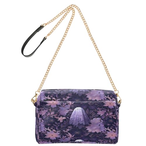 OWFKAY Umhängetaschen für Damen, PU-Leder, Umhängetasche, Kuriertasche, Handtasche, verstellbarer breiter Riemen, violettes Geisterblumenmuster OWFKAY Umhängetaschen für Damen, PU-Leder, Umhängetasche, Kuriertasche, Handtasche, verstellbarer breiter Riemen, violettes Geisterblumenmuster von OWFKAY