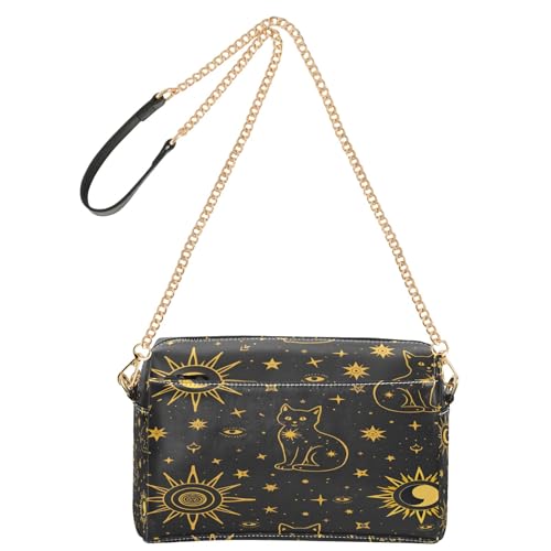 OWFKAY Umhängetaschen für Damen, PU-Leder, Umhängetasche, Kuriertasche, Handtaschen, verstellbarer breiter Riemen, goldene Kanten, Katzenmuster OWFKAY Umhängetaschen für Damen, PU-Leder, Umhängetasche, Kuriertasche, Handtaschen, verstellbarer breiter Riemen, goldene Kanten, Katzenmuster von OWFKAY
