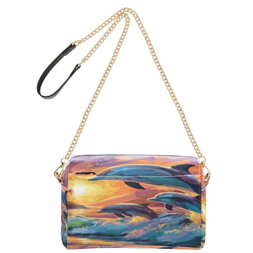 OWFKAY Umhängetaschen für Damen, PU-Leder, Umhängetaschen, Kurierhandtaschen, verstellbarer breiter Riemen, Delfine, Sonnenuntergang, Meer OWFKAY Umhängetaschen für Damen, PU-Leder, Umhängetaschen, Kurierhandtaschen, verstellbarer breiter Riemen, Delfine, Sonnenuntergang, Meer von OWFKAY