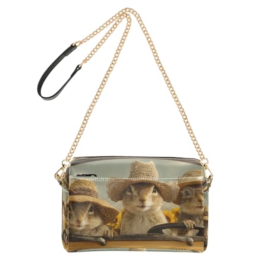 OWFKAY Umhängetaschen für Damen, PU-Leder, Umhängetaschen, Kurierhandtaschen, verstellbarer breiter Riemen, Frontscheibe, drei Eichhörnchen in Strohhüten, Pickup-Trucks OWFKAY Umhängetaschen für Damen, PU-Leder, Umhängetaschen, Kurierhandtaschen, verstellbarer breiter Riemen, Frontscheibe, drei Eichhörnchen in Strohhüten, Pickup-Trucks von OWFKAY