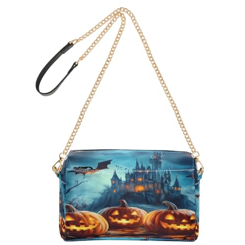 OWFKAY Umhängetaschen für Damen, PU-Leder, Umhängetaschen, Kurierhandtaschen, verstellbarer breiter Riemen, Halloween, Kürbisse, Schloss OWFKAY Umhängetaschen für Damen, PU-Leder, Umhängetaschen, Kurierhandtaschen, verstellbarer breiter Riemen, Halloween, Kürbisse, Schloss von OWFKAY