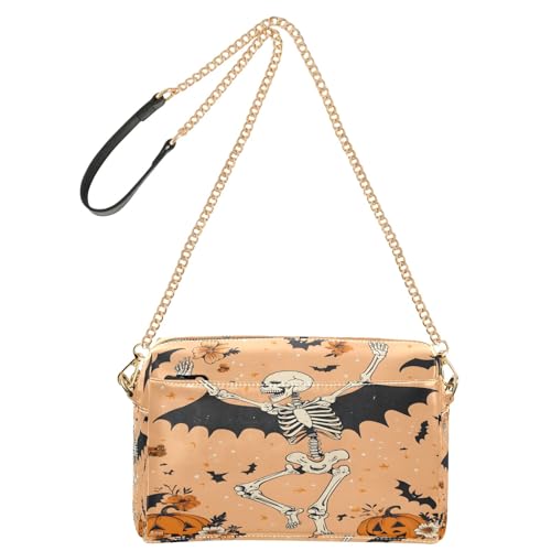 OWFKAY Umhängetaschen für Damen, PU-Leder, Umhängetaschen, Kurierhandtaschen, verstellbarer breiter Riemen, Skelett, tanzender Kürbis OWFKAY Umhängetaschen für Damen, PU-Leder, Umhängetaschen, Kurierhandtaschen, verstellbarer breiter Riemen, Skelett, tanzender Kürbis von OWFKAY
