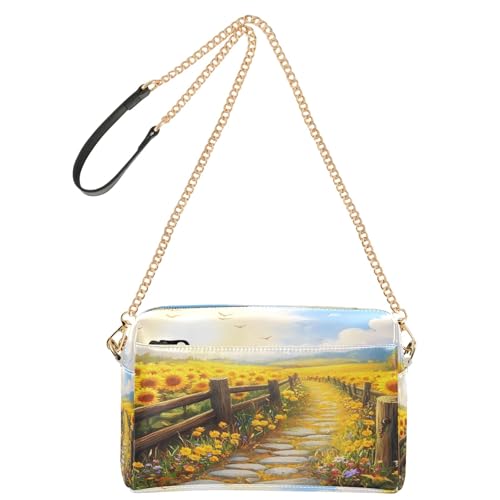 OWFKAY Umhängetaschen für Damen, PU-Leder, Umhängetaschen, Kurierhandtaschen, verstellbarer breiter Riemen, Sonnenblumenfeld, Holzzaun OWFKAY Umhängetaschen für Damen, PU-Leder, Umhängetaschen, Kurierhandtaschen, verstellbarer breiter Riemen, Sonnenblumenfeld, Holzzaun von OWFKAY