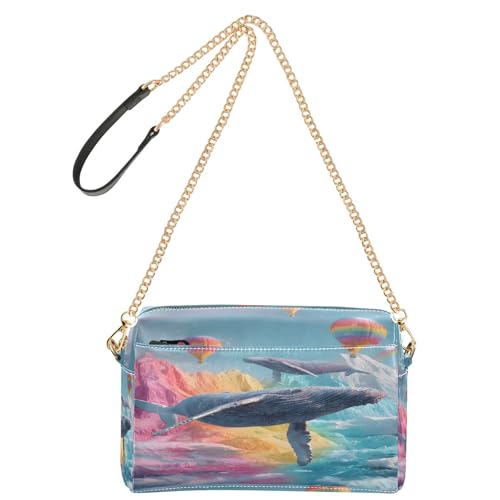 OWFKAY Umhängetaschen für Damen, PU-Leder, Umhängetaschen, Messenger-Handtaschen, verstellbarer breiter Riemen, Buckelwale fliegen über den Regenbogen-Gletscher mit Luftballons mit Strickschals OWFKAY Umhängetaschen für Damen, PU-Leder, Umhängetaschen, Messenger-Handtaschen, verstellbarer breiter Riemen, Buckelwale fliegen über den Regenbogen-Gletscher mit Luftballons mit Strickschals von OWFKAY