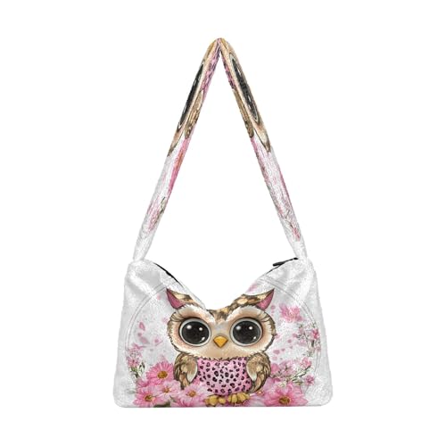 Plüsch Unterarmtasche Damen Tote Handtaschen Damen Flauschige Geldbörse Schultertasche für Winter Eule von OWFKAY