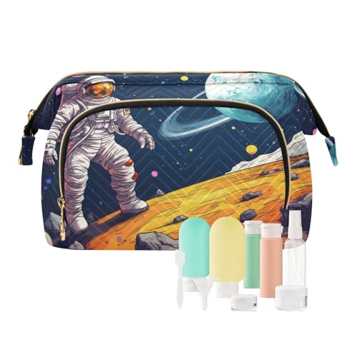 Reise-Make-up-Tasche, Astronaut im Weltraum, große Kapazität, Kosmetiktasche für Damen, mehrfarbig, Einheitsgröße, Casual Reise-Make-up-Tasche, Astronaut im Weltraum, große Kapazität, Kosmetiktasche für Damen, mehrfarbig, Einheitsgröße, Casual von OWFKAY