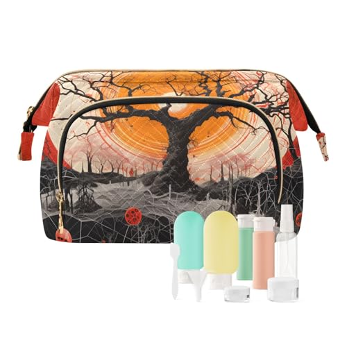 Reise-Make-up-Tasche, Motiv: Bäume und Sonne, große Kapazität, Kosmetiktasche für Damen, mehrfarbig, Einheitsgröße, Casual Reise-Make-up-Tasche, Motiv: Bäume und Sonne, große Kapazität, Kosmetiktasche für Damen, mehrfarbig, Einheitsgröße, Casual von OWFKAY