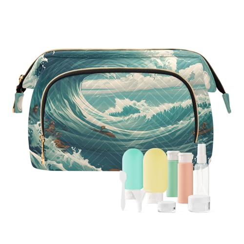 Reise-Make-up-Tasche, Motiv: Wellen des Meeres, große Kapazität, Kosmetiktasche für Damen, mehrfarbig, Einheitsgröße, Casual Reise-Make-up-Tasche, Motiv: Wellen des Meeres, große Kapazität, Kosmetiktasche für Damen, mehrfarbig, Einheitsgröße, Casual von OWFKAY