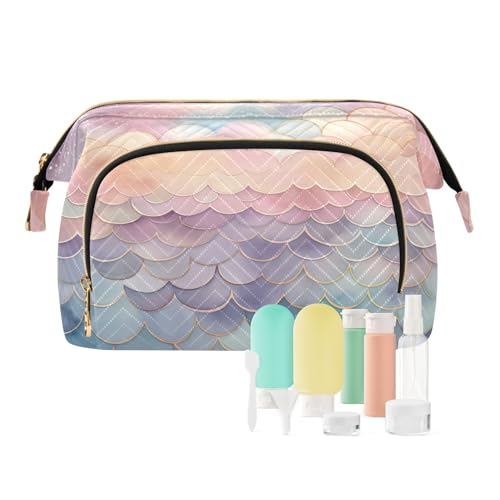 Reise-Make-up-Tasche, Regenbogen-Fischschuppen, Wolkenmuster, große Kapazität, Kosmetiktasche für Damen, mehrfarbig, Einheitsgröße, Casual Reise-Make-up-Tasche, Regenbogen-Fischschuppen, Wolkenmuster, große Kapazität, Kosmetiktasche für Damen, mehrfarbig, Einheitsgröße, Casual von OWFKAY