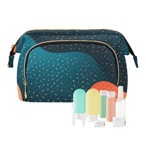 Reise-Make-up-Tasche, abstraktes Punktmuster, große Kapazität, Kosmetiktasche für Damen, mehrfarbig, Einheitsgröße, Casual Reise-Make-up-Tasche, abstraktes Punktmuster, große Kapazität, Kosmetiktasche für Damen, mehrfarbig, Einheitsgröße, Casual von OWFKAY