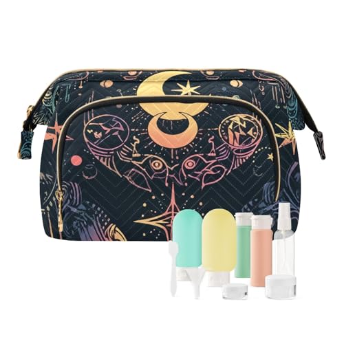 Reise-Make-up-Tasche, mystische Astrologie, magisches okkultes Symbol um den Mond, große Kapazität, Kosmetiktaschen für Damen, mehrfarbig, Einheitsgröße, Casual Reise-Make-up-Tasche, mystische Astrologie, magisches okkultes Symbol um den Mond, große Kapazität, Kosmetiktaschen für Damen, mehrfarbig, Einheitsgröße, Casual von OWFKAY