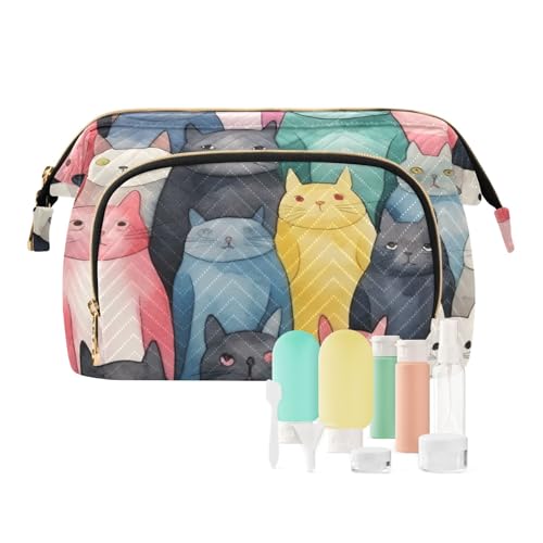 Reise-Make-up-Tasche, niedlicher Cartoon-Katzen-Druck, große Kapazität, Kosmetiktasche für Damen, mehrfarbig, Einheitsgröße, Casual Reise-Make-up-Tasche, niedlicher Cartoon-Katzen-Druck, große Kapazität, Kosmetiktasche für Damen, mehrfarbig, Einheitsgröße, Casual von OWFKAY