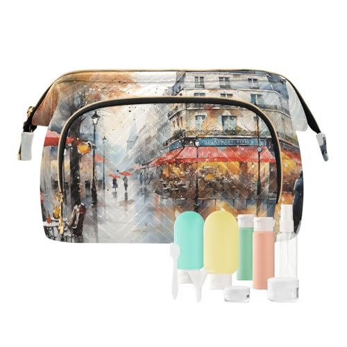 Reise-Make-up-Tasche, schöne Stadtstraßenlandschaft, große Kapazität, Kosmetiktasche für Damen, mehrfarbig, Einheitsgröße, Casual Reise-Make-up-Tasche, schöne Stadtstraßenlandschaft, große Kapazität, Kosmetiktasche für Damen, mehrfarbig, Einheitsgröße, Casual von OWFKAY