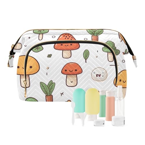 Reise-Make-up-Tasche, süßes Pilzmuster, große Kapazität, Kosmetiktasche für Damen, mehrfarbig, Einheitsgröße, Casual Reise-Make-up-Tasche, süßes Pilzmuster, große Kapazität, Kosmetiktasche für Damen, mehrfarbig, Einheitsgröße, Casual von OWFKAY